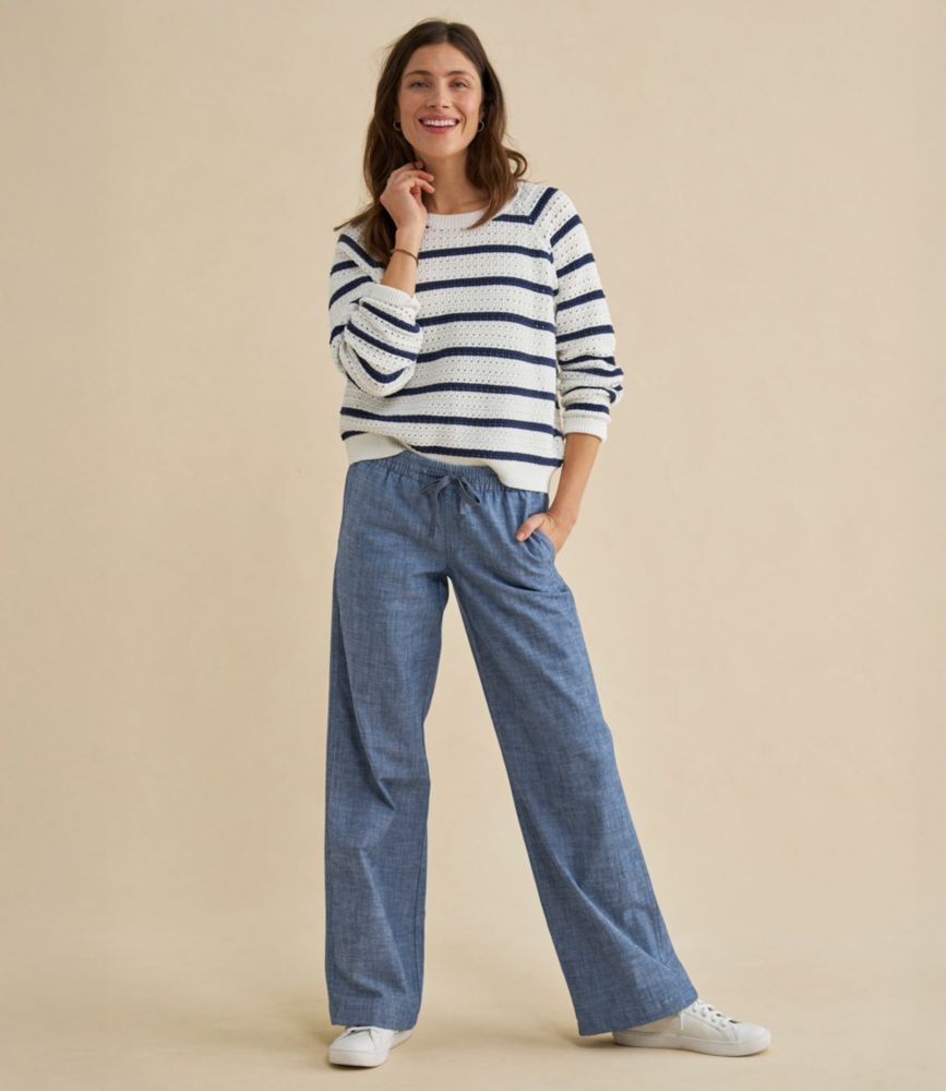 Women's Sunwashed Openwork Sweater, Crewneck Stripe - US 6257