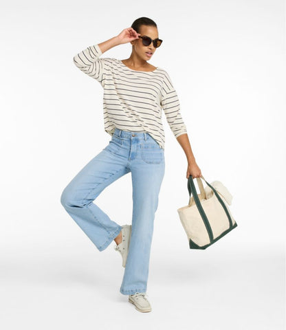Women's Soft Stretch Supima-Blend Tee, Long Dolman-Sleeve Jewelneck Stripe - US 8652