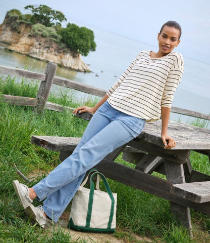 Women's Soft Stretch Supima-Blend Tee, Long Dolman-Sleeve Jewelneck Stripe - US 8652