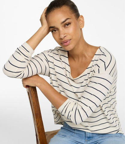 Women's Soft Stretch Supima-Blend Tee, Long Dolman-Sleeve Jewelneck Stripe - US 8652