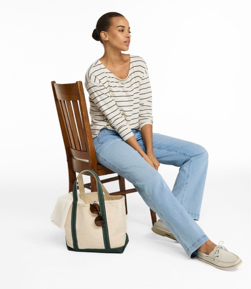 Women's Soft Stretch Supima-Blend Tee, Long Dolman-Sleeve Jewelneck Stripe - US 8652