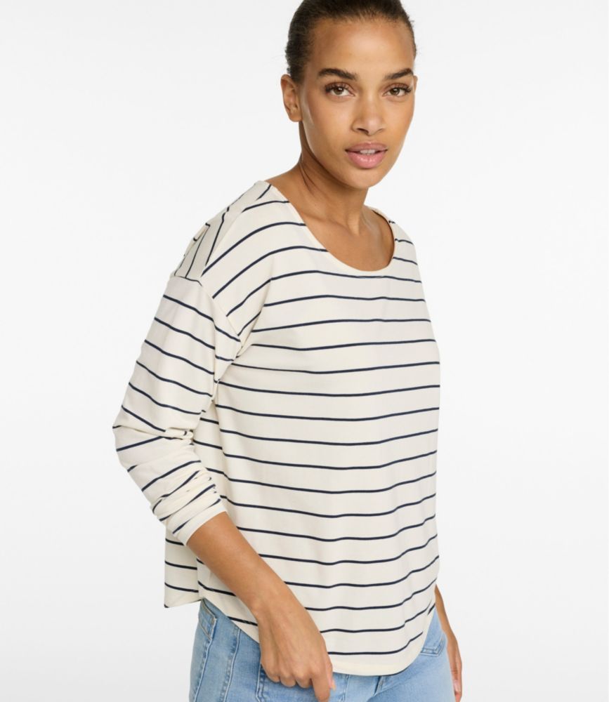 Women's Soft Stretch Supima-Blend Tee, Long Dolman-Sleeve Jewelneck Stripe - US 8652
