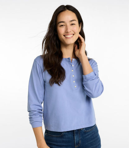 Women's Sunwashed Tee, Long-Sleeve Cropped Boxy Henley - US 4233