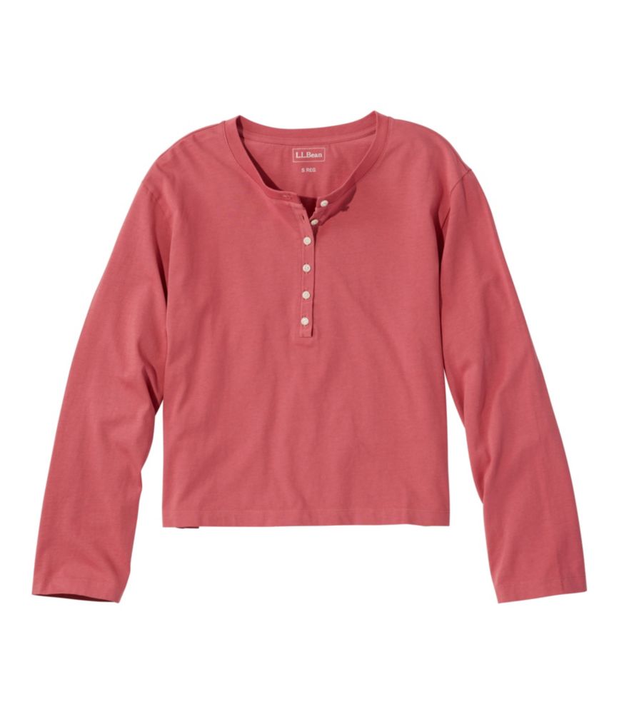 Women's Sunwashed Tee, Long-Sleeve Cropped Boxy Henley - US 4977