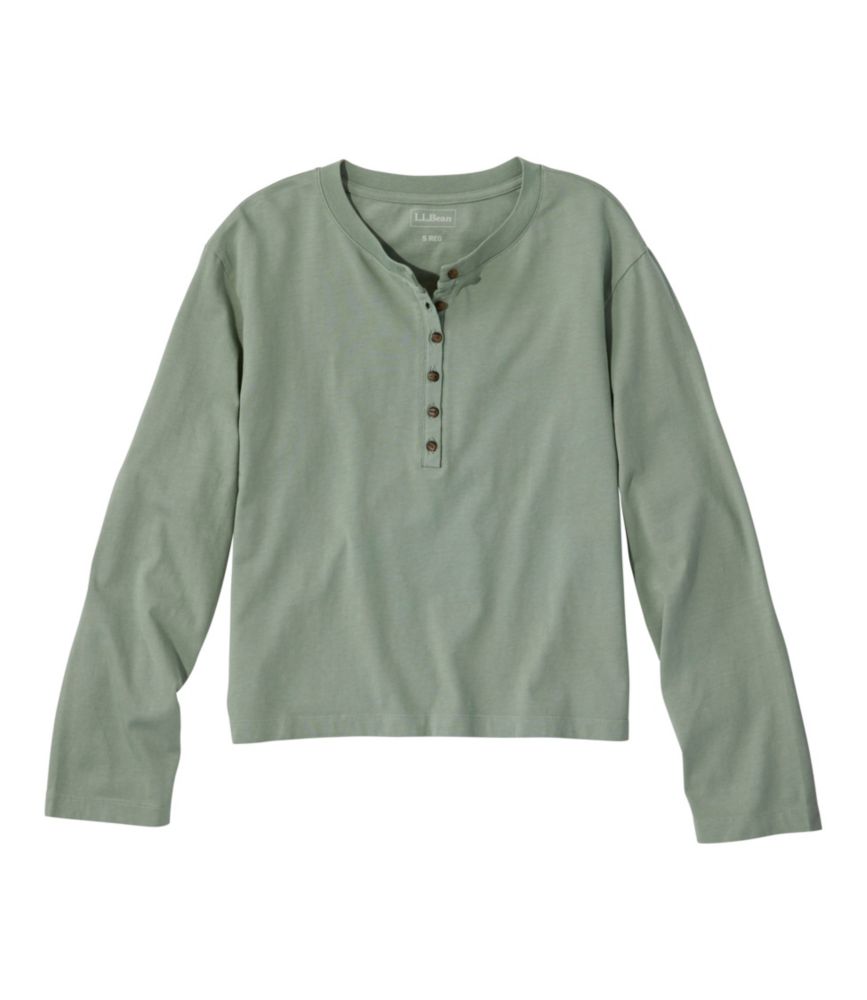 Women's Sunwashed Tee, Long-Sleeve Cropped Boxy Henley - US 9898