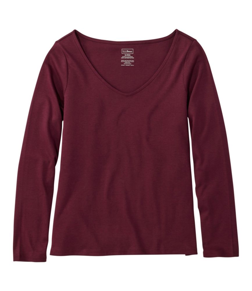 Women's Pima Cotton Tee, Long-Sleeve Open V-Neck - US 7622