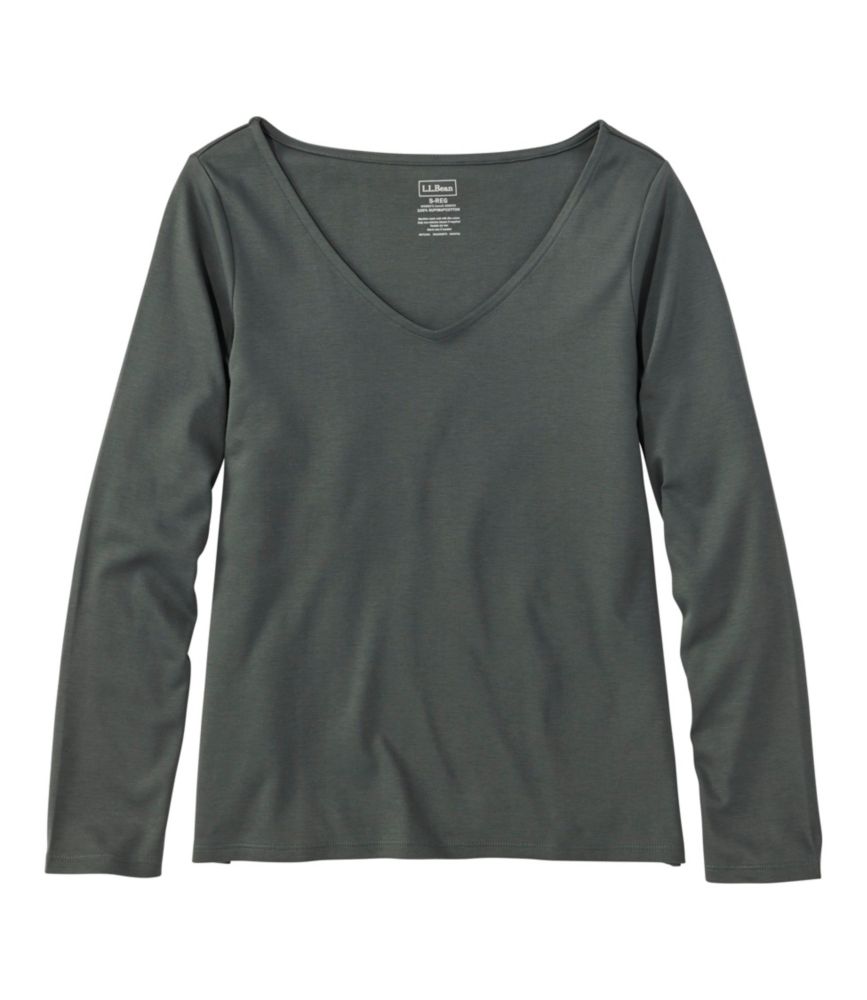 Women's Pima Cotton Tee, Long-Sleeve Open V-Neck - US 3263