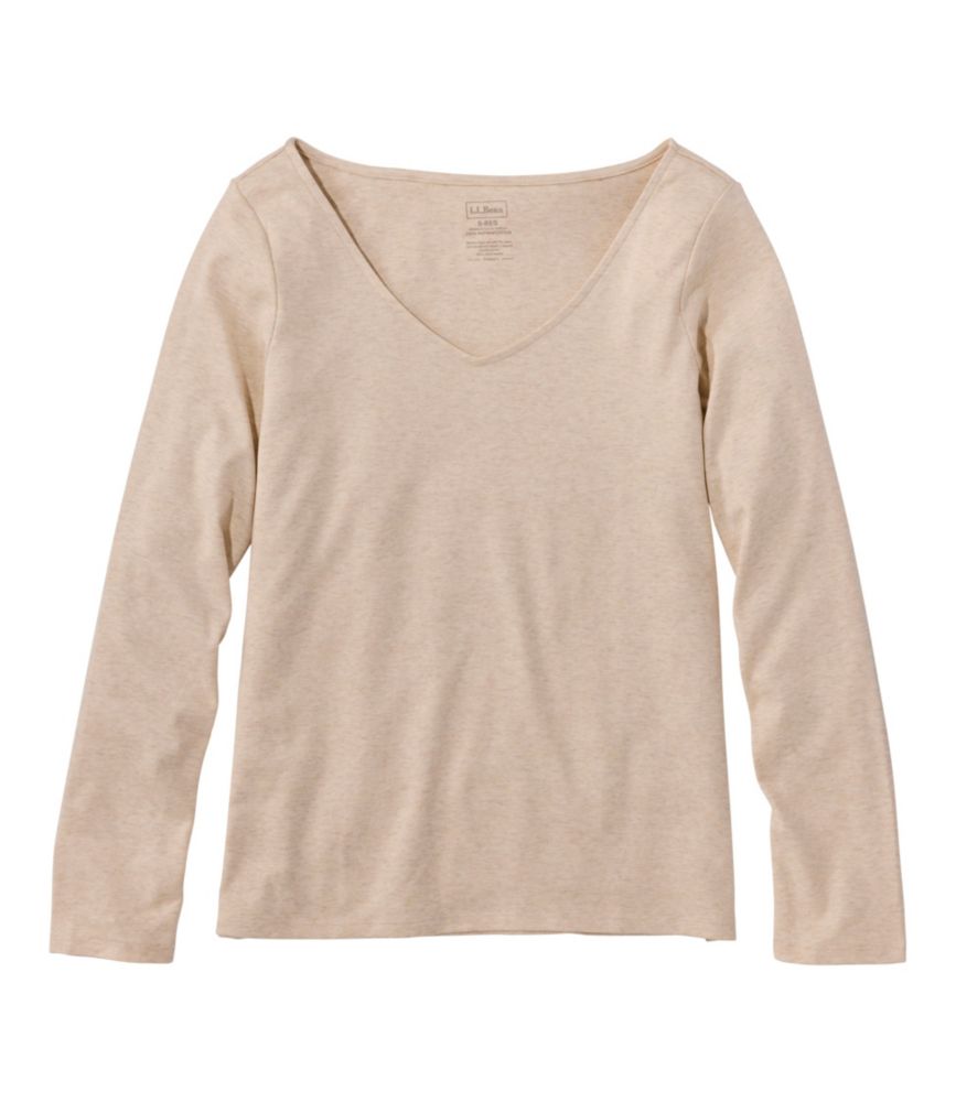 Women's Pima Cotton Tee, Long-Sleeve Open V-Neck - US 0070