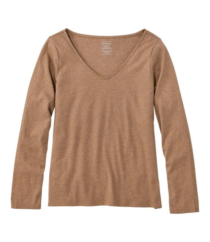 Women's Pima Cotton Tee, Long-Sleeve Open V-Neck - US 6633
