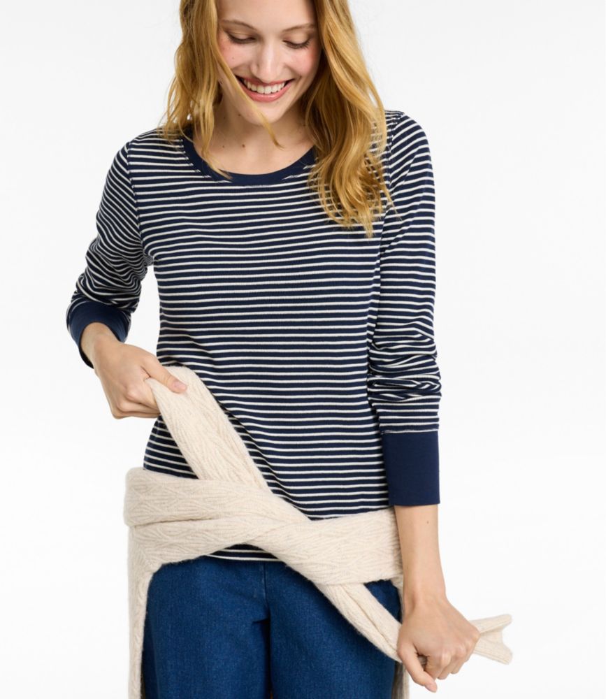 Women's Waffle-Knit Top, Long-Sleeve Jewelneck Stripe - US 4390