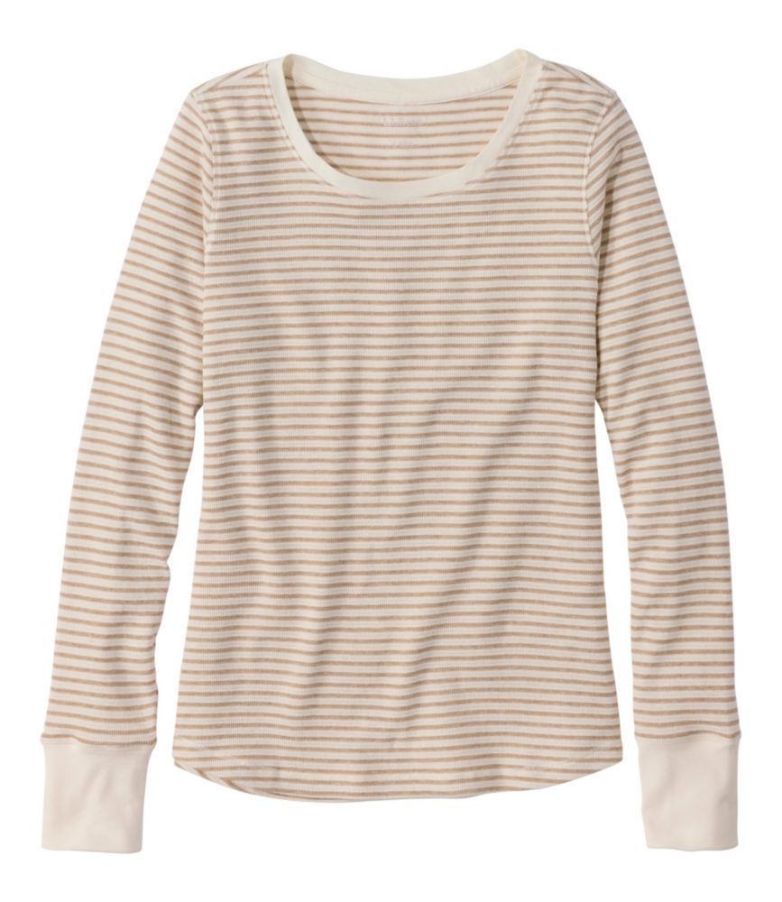 Women's Waffle-Knit Top, Long-Sleeve Jewelneck Stripe - US 3366