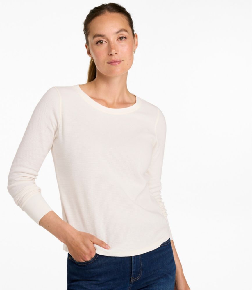 Women's Waffle-Knit Top, Long-Sleeve Jewelneck - US 5174